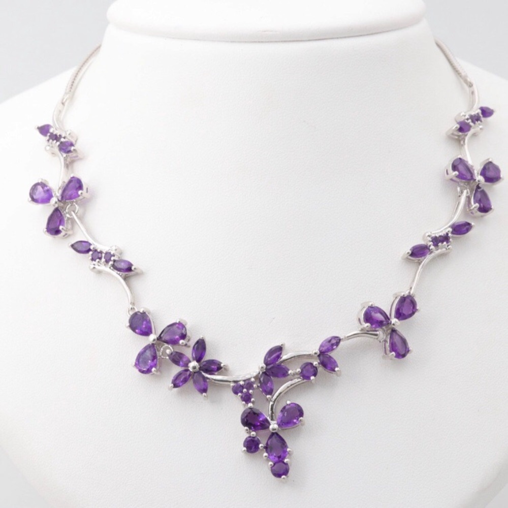 Genuine Amethyst & Silver | Collar Necklace